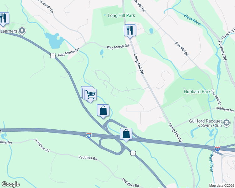 map of restaurants, bars, coffee shops, grocery stores, and more near 10 Copper Ridge Circle in Guilford