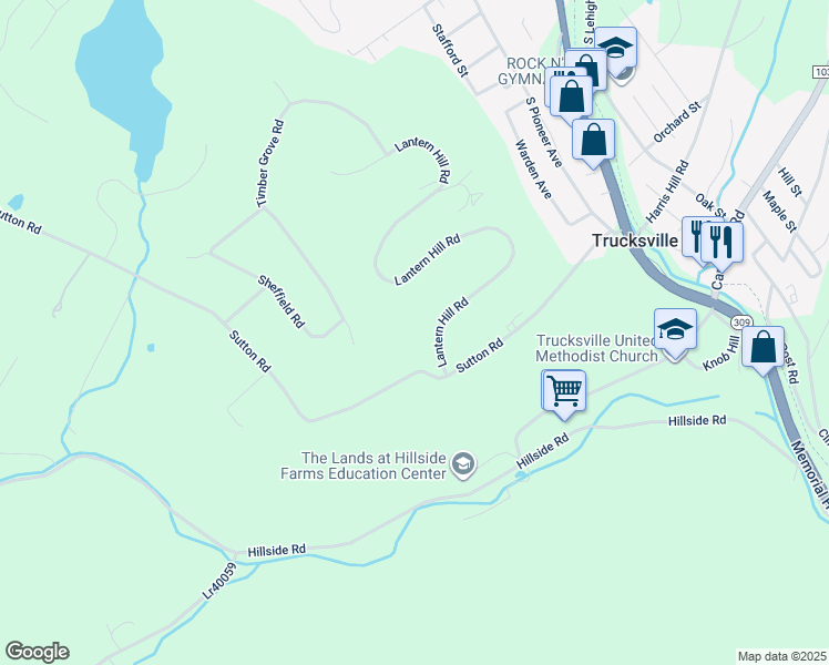 map of restaurants, bars, coffee shops, grocery stores, and more near 75 Lantern Hill Road in Shavertown