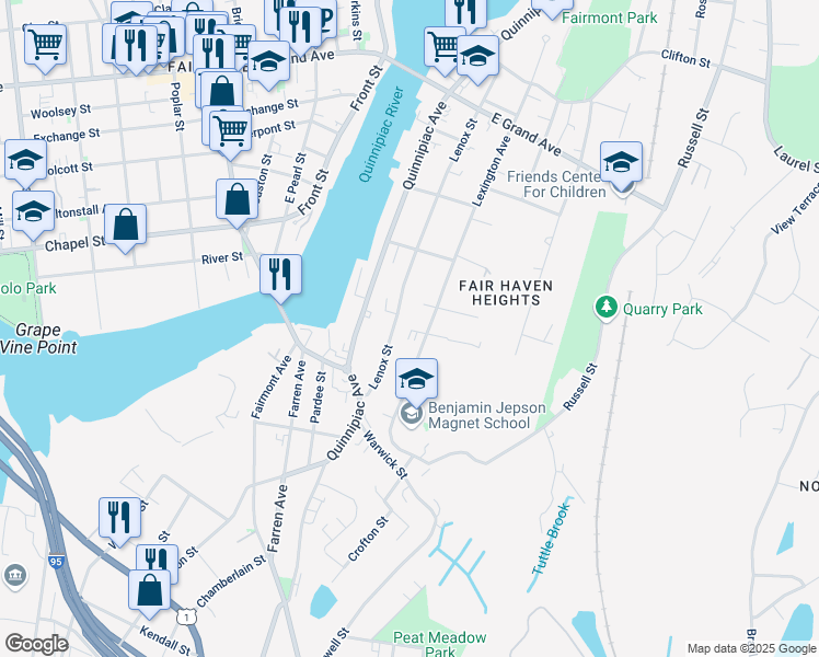 map of restaurants, bars, coffee shops, grocery stores, and more near 114 Lexington Avenue in New Haven