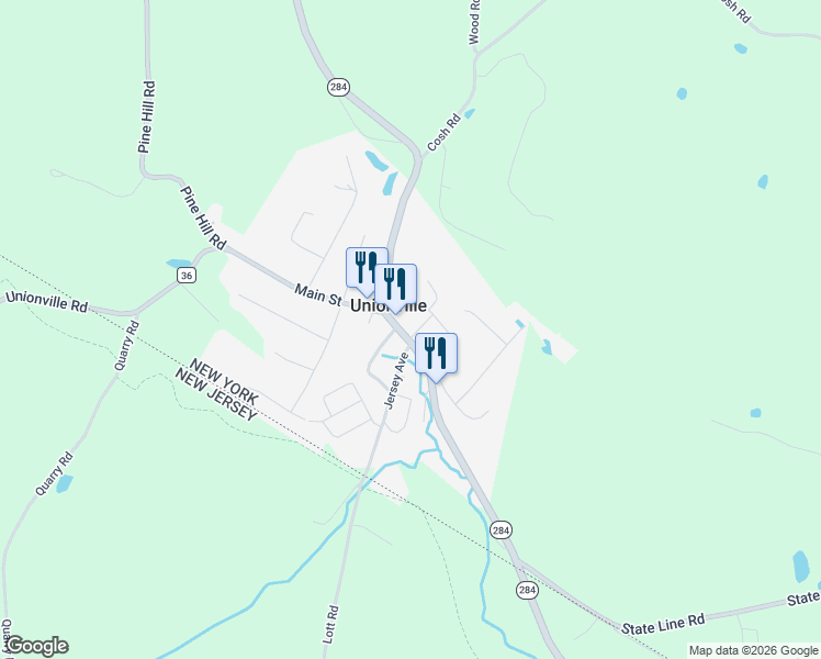 map of restaurants, bars, coffee shops, grocery stores, and more near 114 New York 284 in Unionville