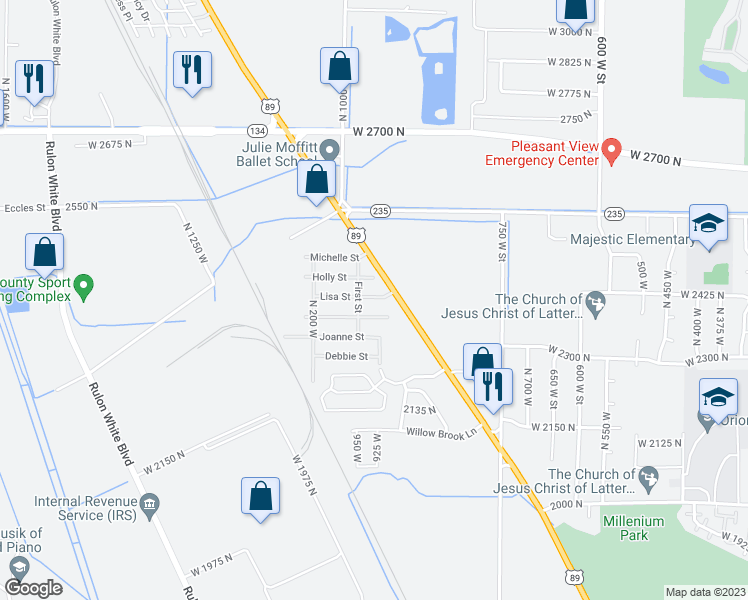 map of restaurants, bars, coffee shops, grocery stores, and more near 413 Chris Street in Pleasant View