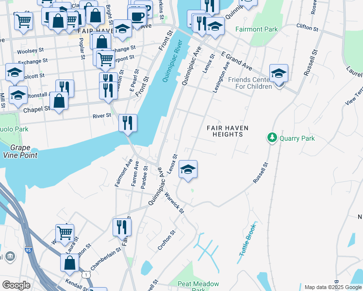 map of restaurants, bars, coffee shops, grocery stores, and more near 81 Lenox Street in New Haven