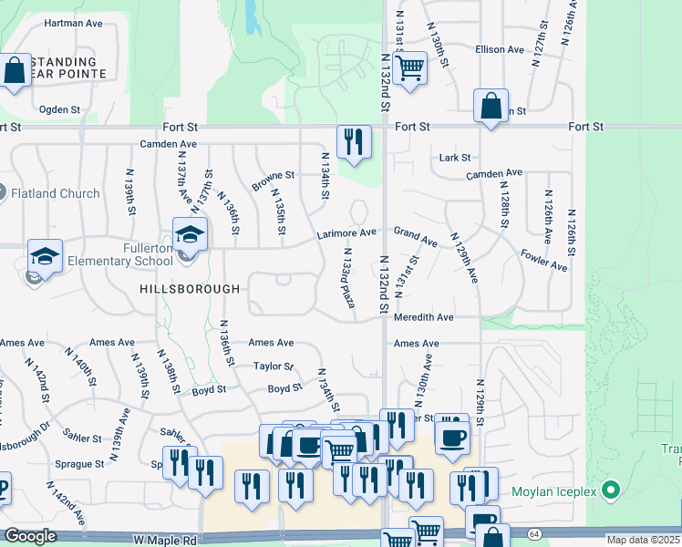 map of restaurants, bars, coffee shops, grocery stores, and more near 4720 North 133rd Plaza in Omaha