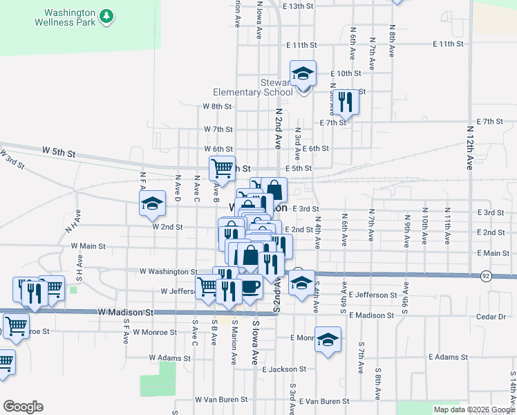 map of restaurants, bars, coffee shops, grocery stores, and more near in Washington