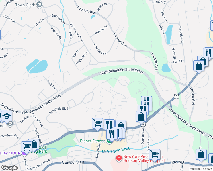 map of restaurants, bars, coffee shops, grocery stores, and more near 15 Edinburgh Drive in Peekskill