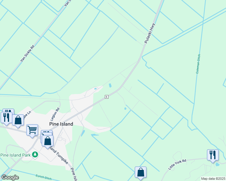 map of restaurants, bars, coffee shops, grocery stores, and more near 127 Pulaski Highway in Pine Island