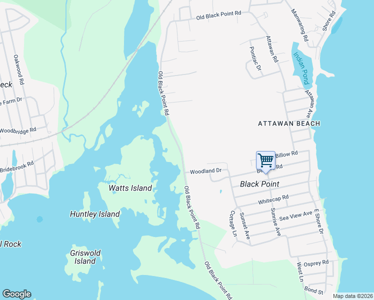 map of restaurants, bars, coffee shops, grocery stores, and more near 130 Old Black Point Road in East Lyme