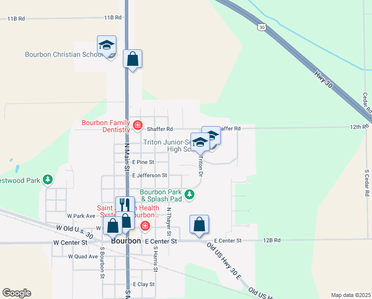 map of restaurants, bars, coffee shops, grocery stores, and more near 200 Triton Drive in Bourbon