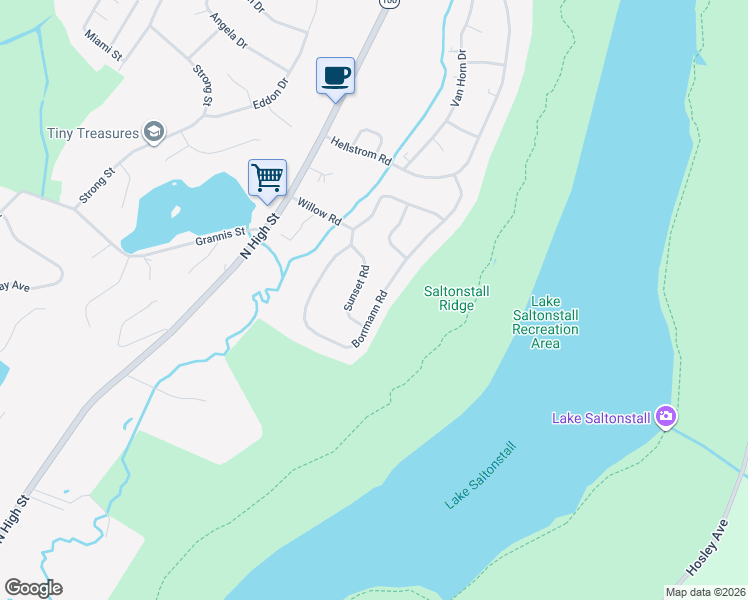 map of restaurants, bars, coffee shops, grocery stores, and more near 147 Borrmann Road in East Haven