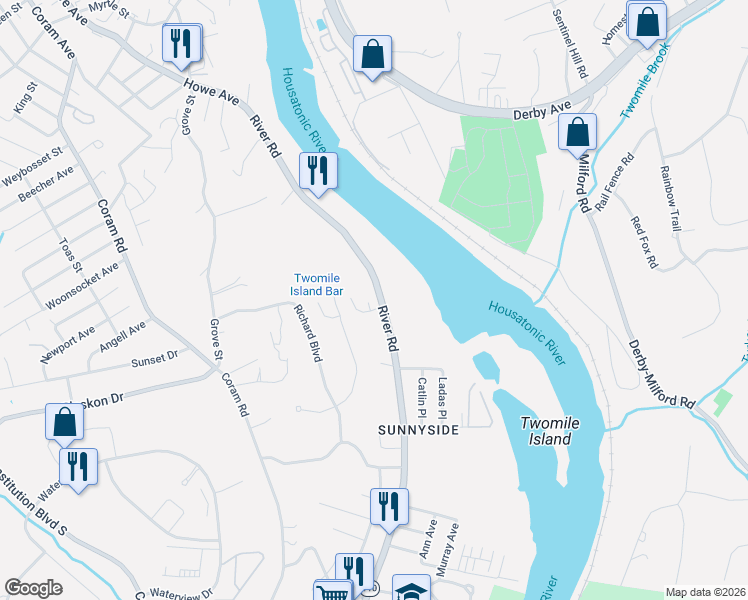 map of restaurants, bars, coffee shops, grocery stores, and more near 187 Connecticut 110 in Shelton