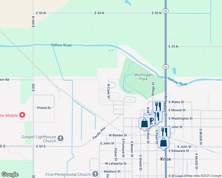 map of restaurants, bars, coffee shops, grocery stores, and more near 313 Spruce Drive in Knox
