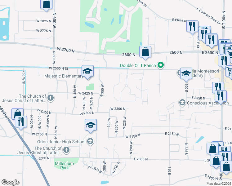 map of restaurants, bars, coffee shops, grocery stores, and more near 2434 North Dorchester Avenue in Ogden