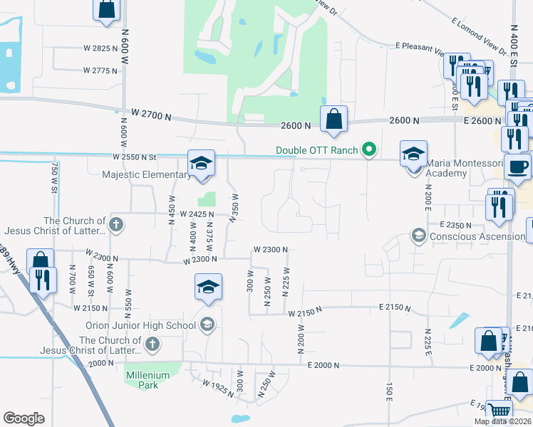 map of restaurants, bars, coffee shops, grocery stores, and more near 2434 North Dorchester Avenue in Ogden