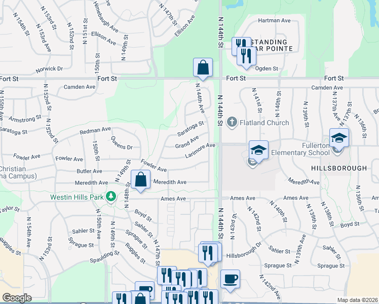 map of restaurants, bars, coffee shops, grocery stores, and more near 14509 Grand Avenue in Omaha
