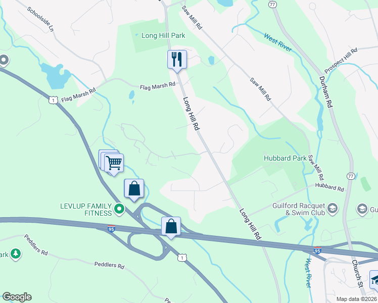 map of restaurants, bars, coffee shops, grocery stores, and more near 562 Long Hill Road in Guilford