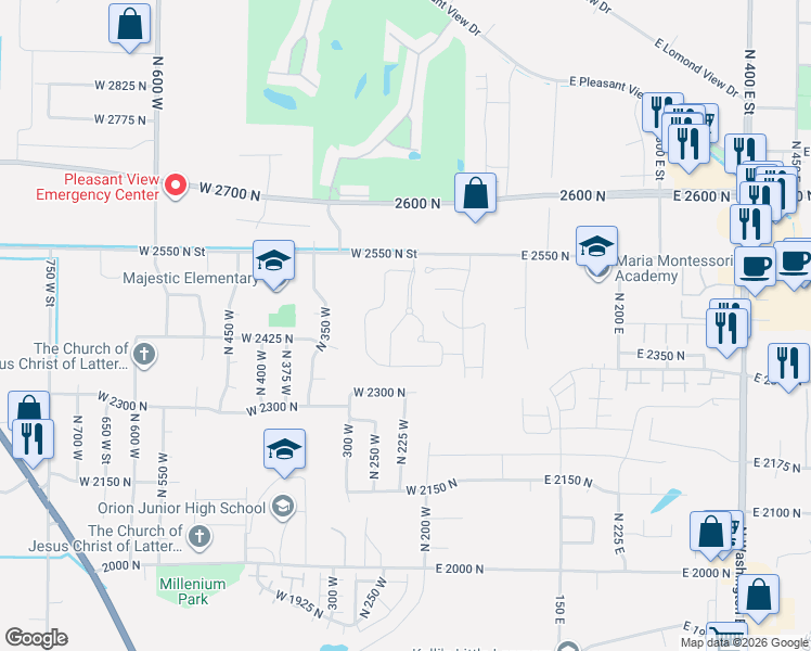 map of restaurants, bars, coffee shops, grocery stores, and more near 2448 Williamsburg Avenue in Harrisville