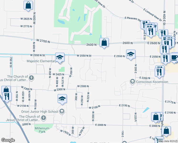 map of restaurants, bars, coffee shops, grocery stores, and more near 2448 Williamsburg Avenue in Harrisville