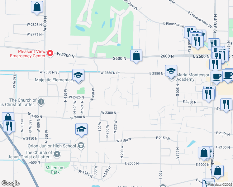map of restaurants, bars, coffee shops, grocery stores, and more near 2448 Williamsburg Avenue in Harrisville