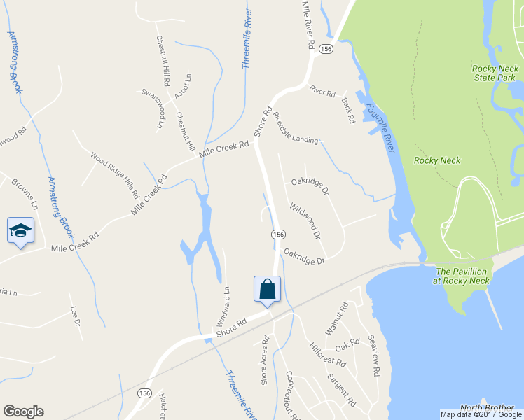 map of restaurants, bars, coffee shops, grocery stores, and more near Wood Crest Drive in Old Lyme