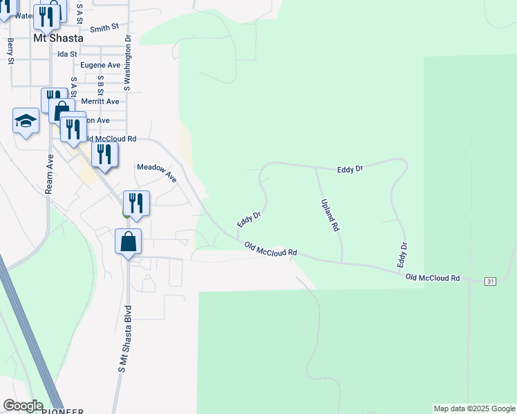 map of restaurants, bars, coffee shops, grocery stores, and more near 1227 Eddy Drive in Mount Shasta
