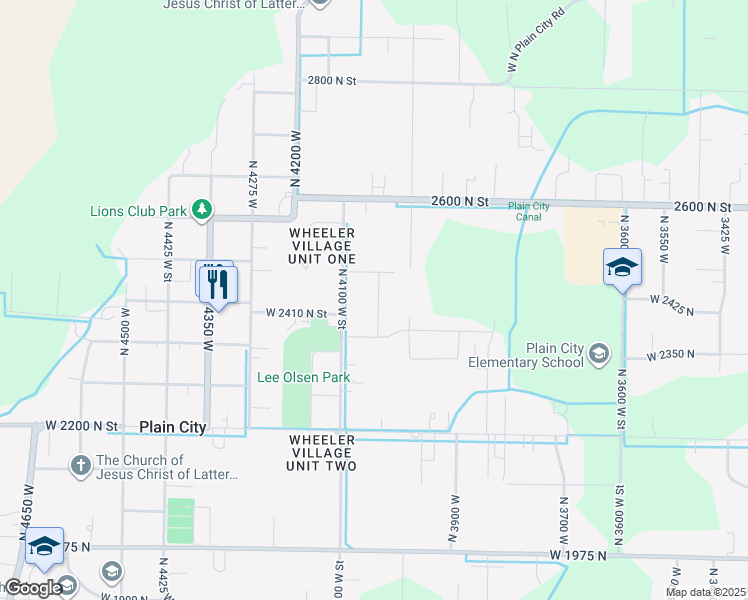 map of restaurants, bars, coffee shops, grocery stores, and more near 2448 4050 West in Plain City
