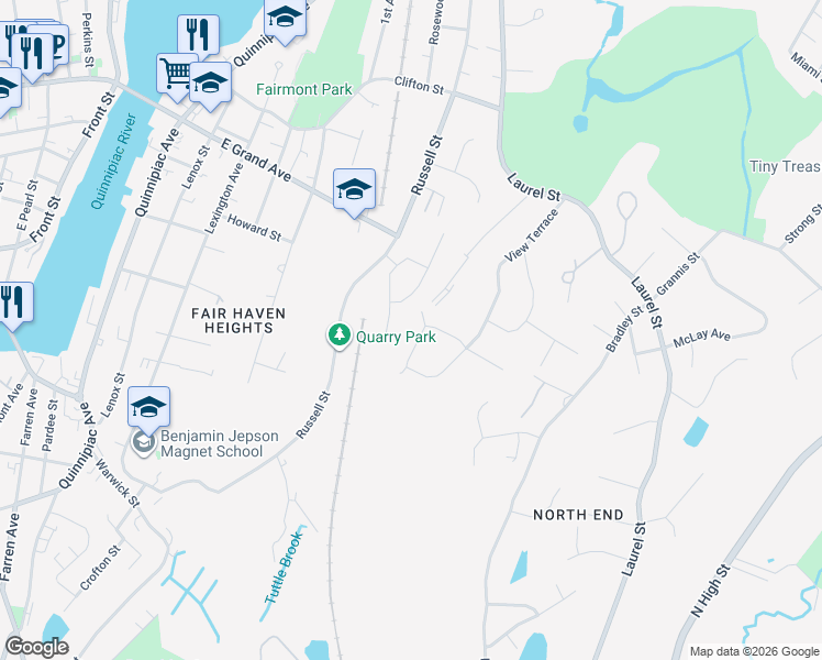 map of restaurants, bars, coffee shops, grocery stores, and more near 7 Mountain Top Lane in New Haven