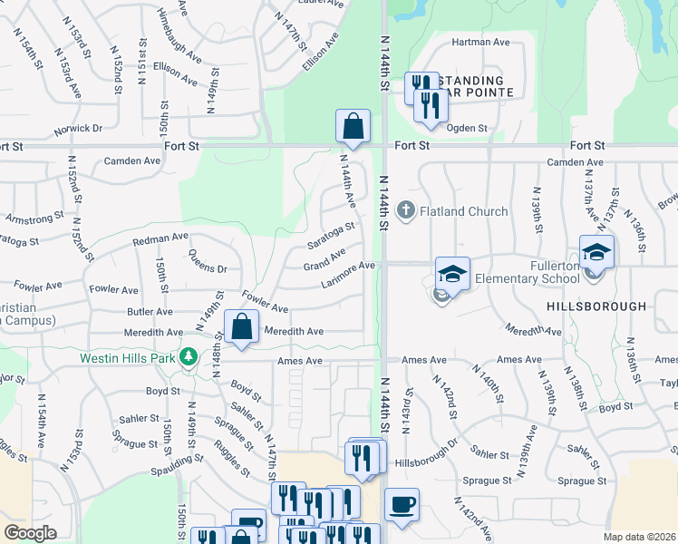map of restaurants, bars, coffee shops, grocery stores, and more near 14509 Grand Avenue in Omaha