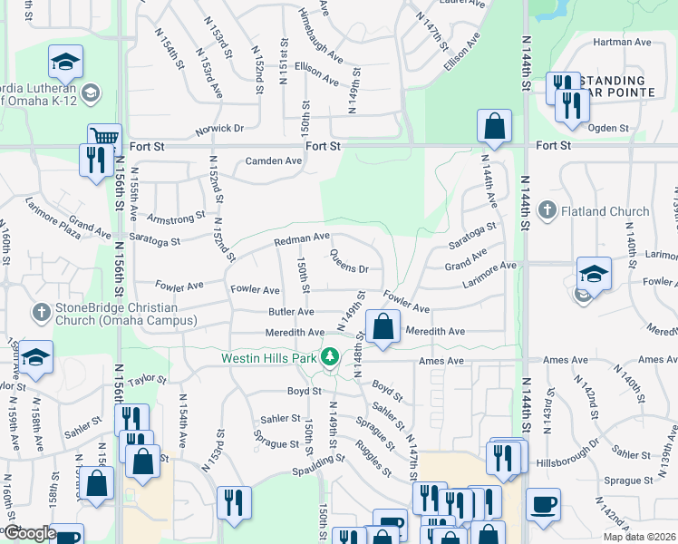map of restaurants, bars, coffee shops, grocery stores, and more near 4759 North 149th Circle in Omaha