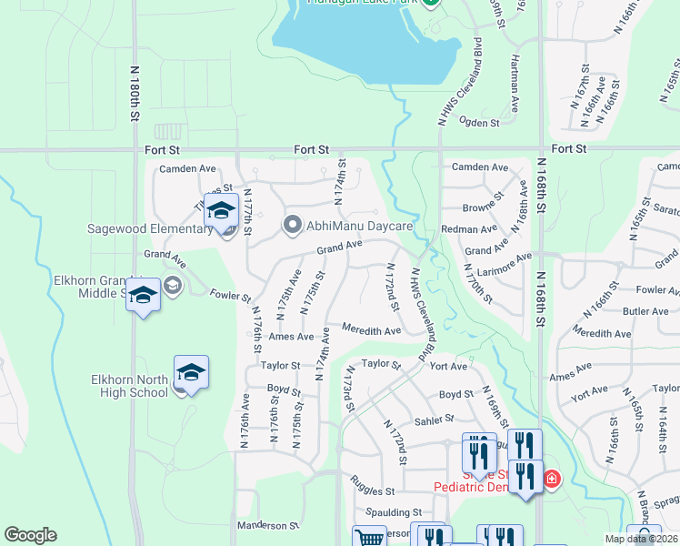 map of restaurants, bars, coffee shops, grocery stores, and more near 4815 North 175th Street in Omaha