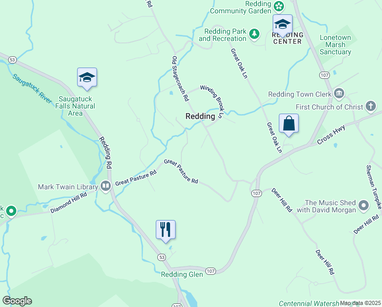 map of restaurants, bars, coffee shops, grocery stores, and more near 23 Old Stagecoach Road in Redding