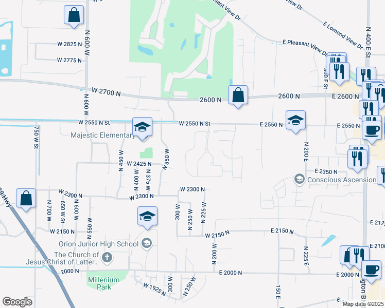 map of restaurants, bars, coffee shops, grocery stores, and more near 2474 North Dorchester Avenue in Harrisville