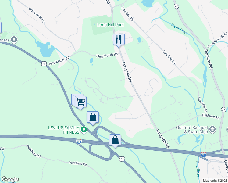 map of restaurants, bars, coffee shops, grocery stores, and more near 13 Copper Hill Drive in Guilford