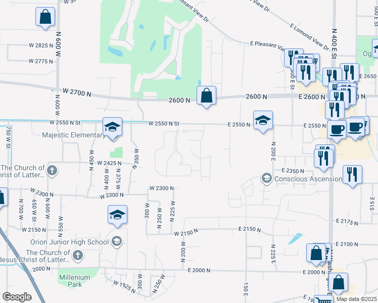 map of restaurants, bars, coffee shops, grocery stores, and more near 157 Arlington Way in Ogden