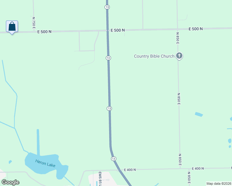 map of restaurants, bars, coffee shops, grocery stores, and more near 4580 Indiana 13 in Leesburg