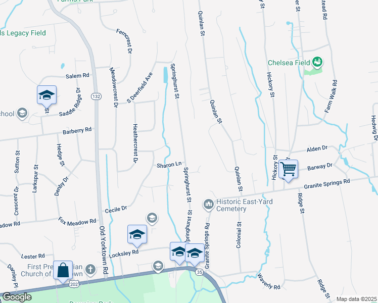 map of restaurants, bars, coffee shops, grocery stores, and more near 2810 Springhurst Street in Yorktown Heights