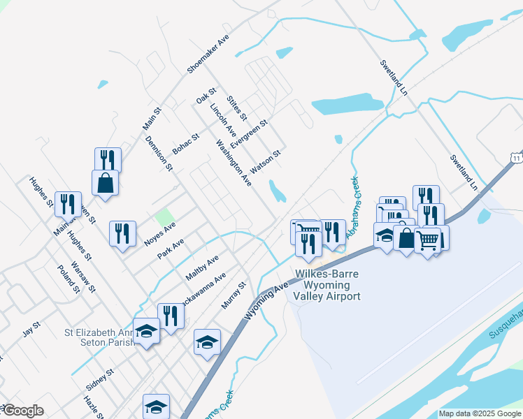 map of restaurants, bars, coffee shops, grocery stores, and more near 431 Washington Avenue in West Wyoming