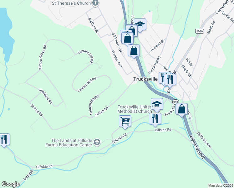 map of restaurants, bars, coffee shops, grocery stores, and more near 27 Sutton Road in Shavertown
