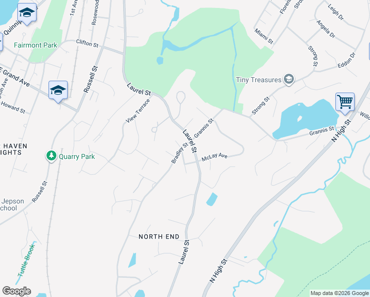 map of restaurants, bars, coffee shops, grocery stores, and more near 675 Bradley Street in East Haven