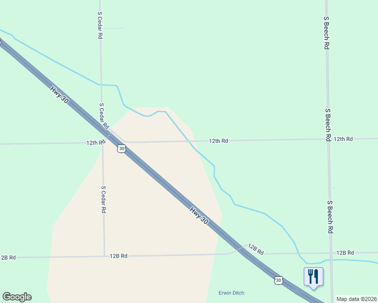 map of restaurants, bars, coffee shops, grocery stores, and more near 1707 12th Road in Bourbon