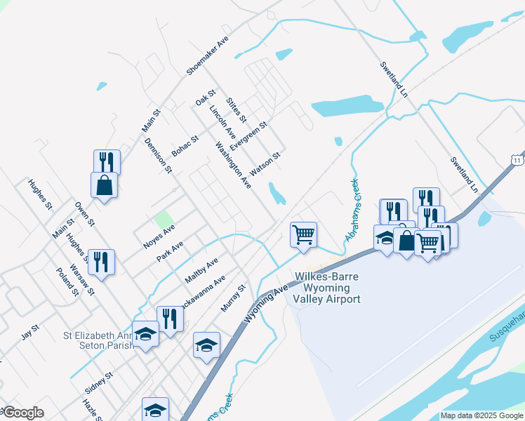map of restaurants, bars, coffee shops, grocery stores, and more near 431 Washington Avenue in West Wyoming