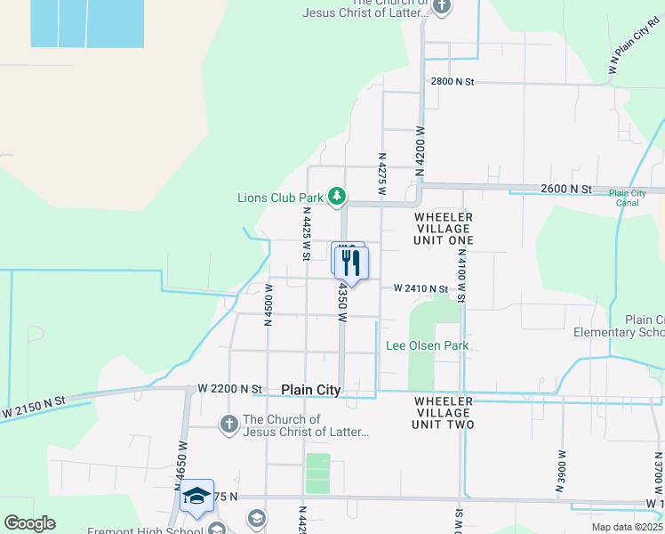 map of restaurants, bars, coffee shops, grocery stores, and more near 4394 West 2425 North in Ogden