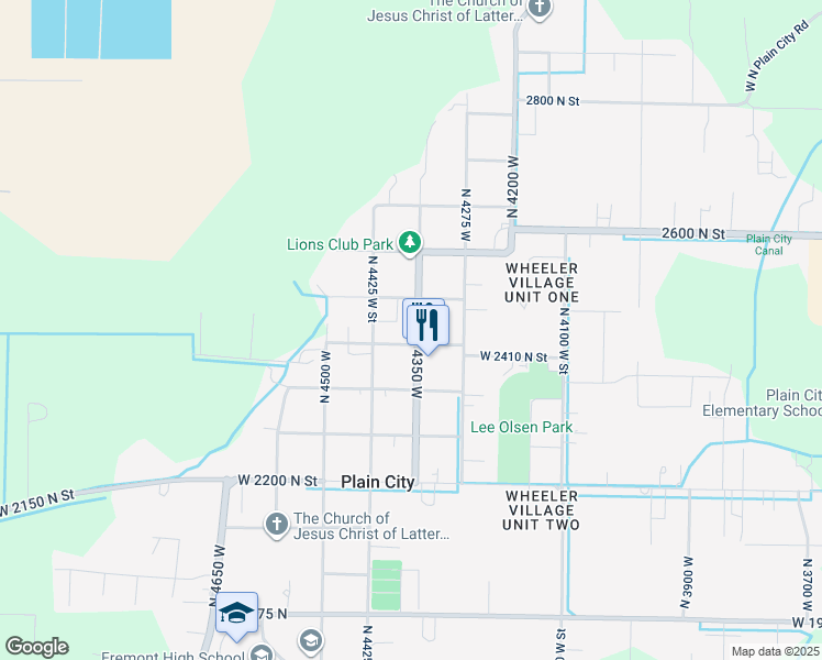 map of restaurants, bars, coffee shops, grocery stores, and more near 2437 North 4350 West in Plain City