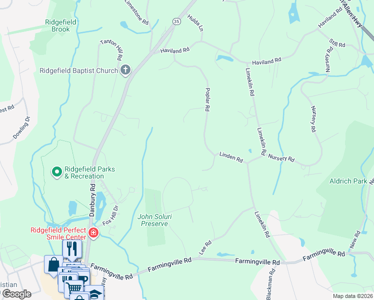 map of restaurants, bars, coffee shops, grocery stores, and more near 13 Poplar Road in Ridgefield