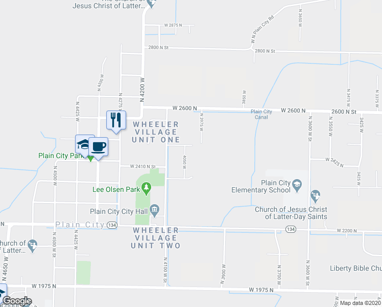 map of restaurants, bars, coffee shops, grocery stores, and more near 2448 4050 West in Plain City