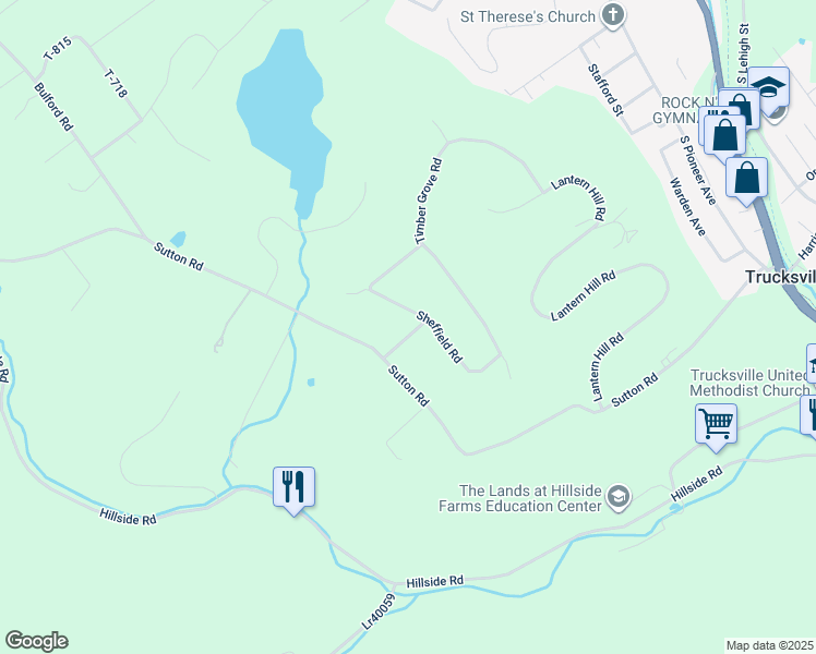 map of restaurants, bars, coffee shops, grocery stores, and more near 3 Worthington Road in Shavertown