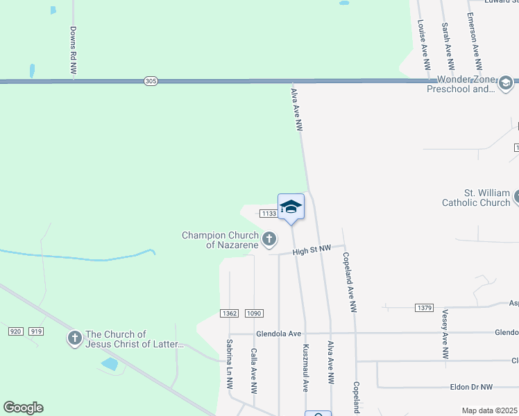 map of restaurants, bars, coffee shops, grocery stores, and more near 874 Township Highway 1133 in Warren