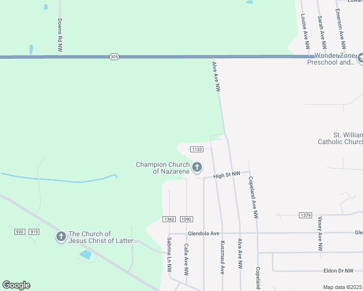 map of restaurants, bars, coffee shops, grocery stores, and more near 874 Township Highway 1133 in Warren