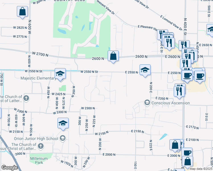 map of restaurants, bars, coffee shops, grocery stores, and more near 163 Arlington Way in Ogden
