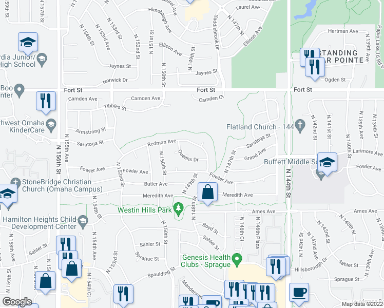 map of restaurants, bars, coffee shops, grocery stores, and more near 4759 North 149th Circle in Omaha