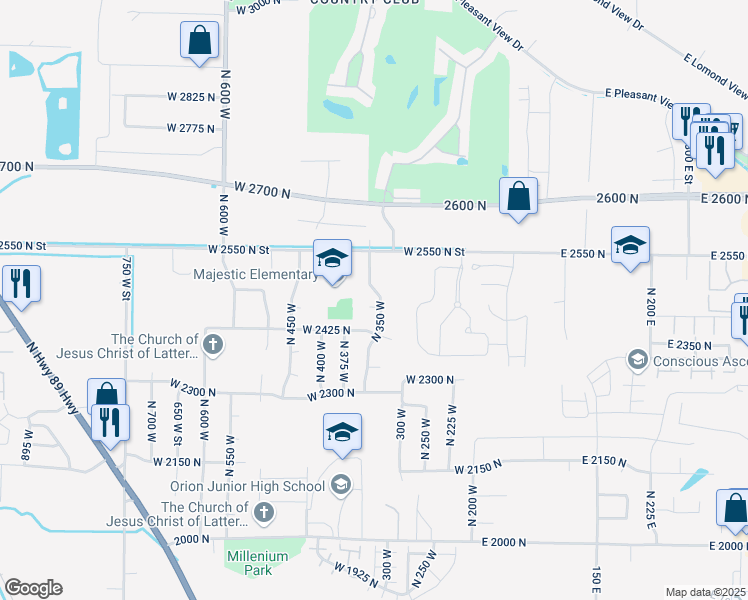 map of restaurants, bars, coffee shops, grocery stores, and more near 356 West 2450 North in Harrisville